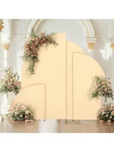 Champagne-5ft-81x153cm Wedding Arch Cover Spandex Fitted Arch Stand Covers 2-Sided Design Half Moon Shape Backdrop Stands Cover For Wedding Baby Shower Birthday Party Ceremony Decoration Banners Hand Hanging Wall