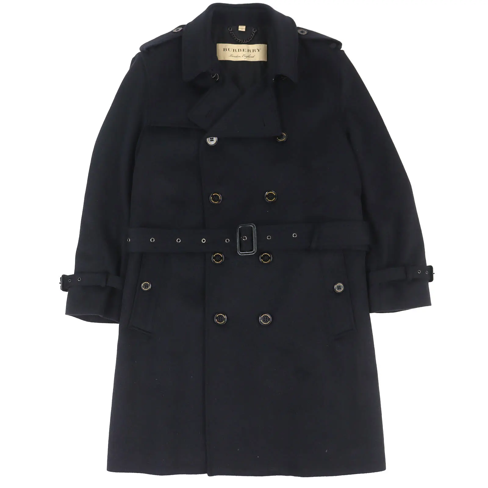 Pre-owned BURBERRY Cashmere Small Leather Goods Belted logo button Double breasted Coat