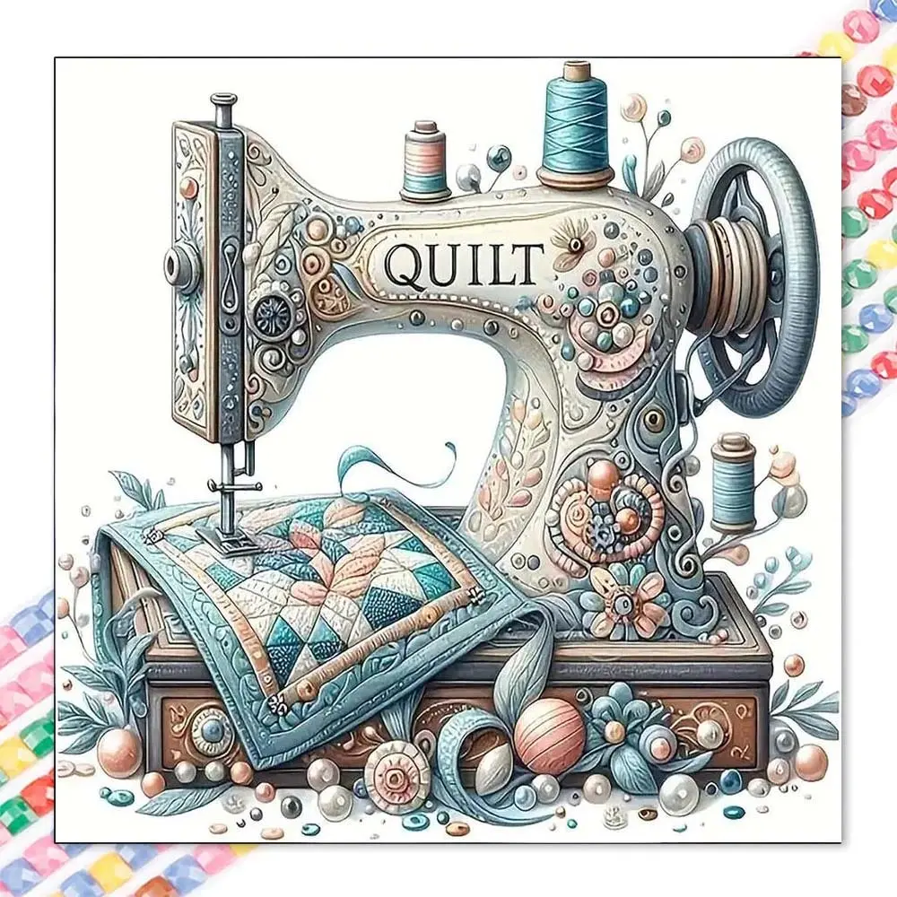 1pcs 5D DIY diamond painting kit, 5D diamond art set, DIY decoration, sewing machine, patchwork, decorative diamond painting kit with full round diamonds DIY, mosaic, diamond art, DIY art home decoration, Handicraft, suitable for Halloween and Christmas.