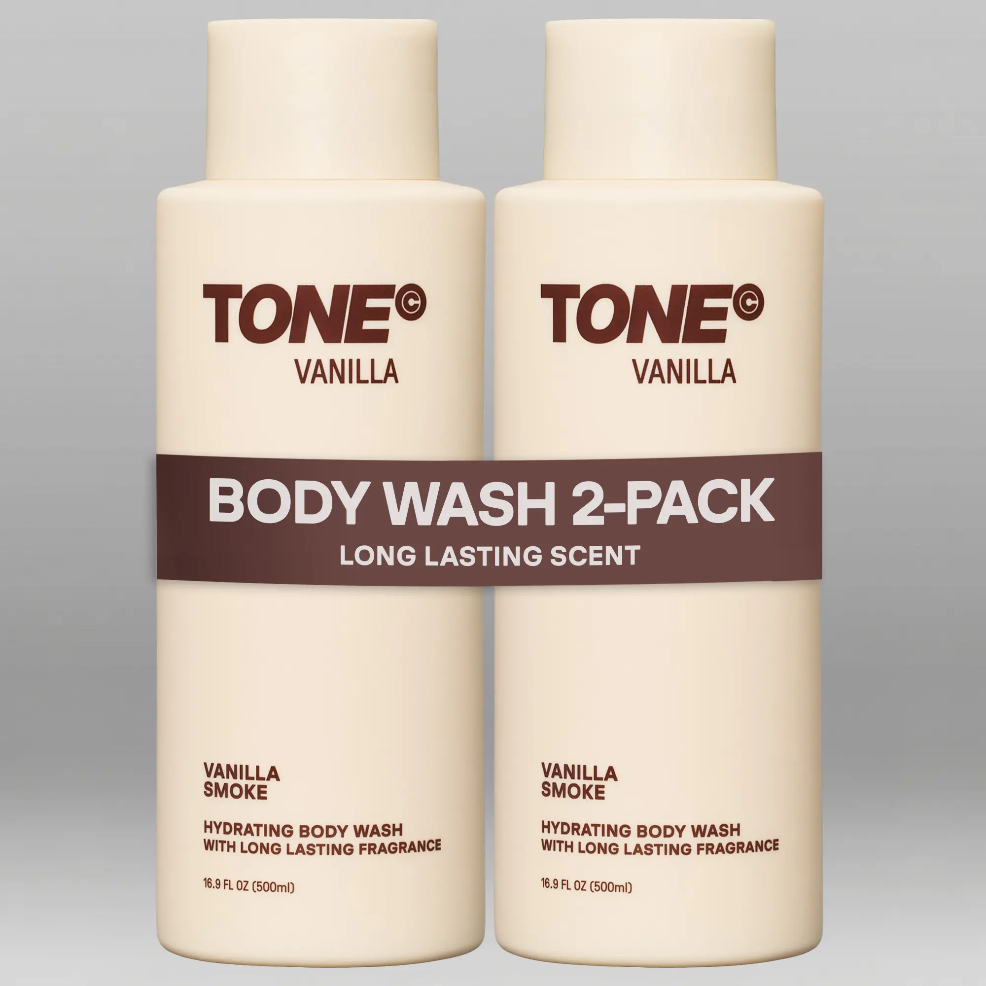 TONE Hydrating Body Wash (Vanilla Smoke Scent) - 16.9 fl oz 2-Pack, Long-Lasting Fragrance, Coconut-Derived Cleansers, Moisturizing, Paraben-Free, Dermatologist-Tested, 2 Bottles