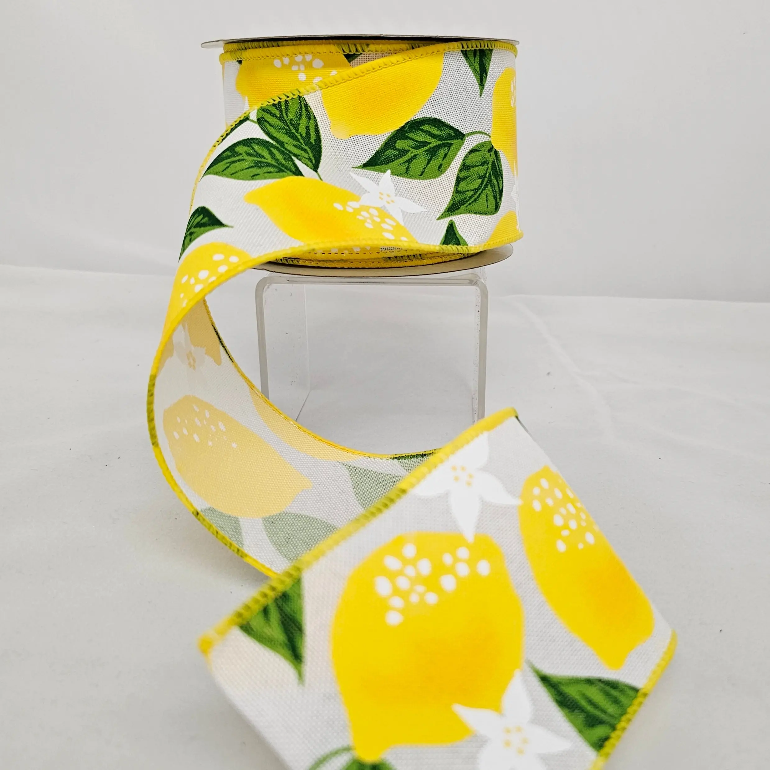 2.5"x10Y White Lemon Floral Ribbon