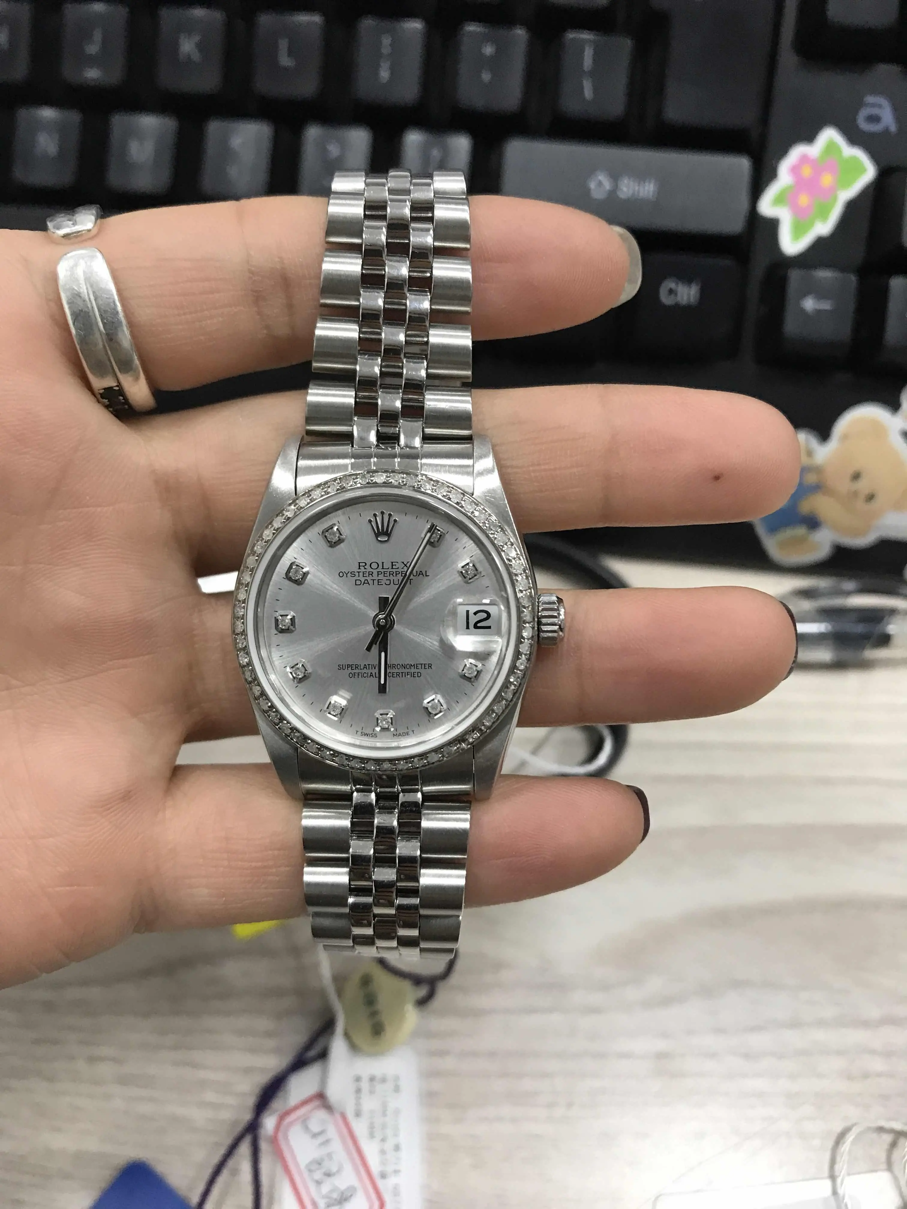 Rolex Datejust 31mm 68274 Automatic Custom Silver Dial Diamond Bezel Oystersteel & White Gold Women's Watch WHP039662