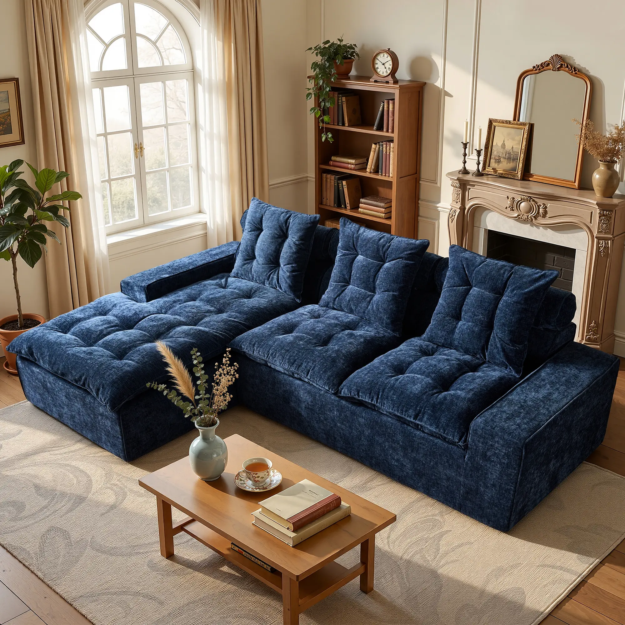 【2 packages】Weaxty 106" Cloud Couch Sectional, Deep Seat Sleeper Sofa with Chaise, Upgrated Backrest, Plush Corduroy L Shaped Boneless Couch, Convertible Modular Couches for Living Room, 3 Seat