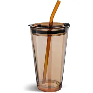 15oz Glass Tumbler with Straw and Lid, Cute Iced Coffee Cups, Aesthetic Glass Cups, Coffee Tumbler, Water Cup, Matcha Cup, Drinking Glasses ()