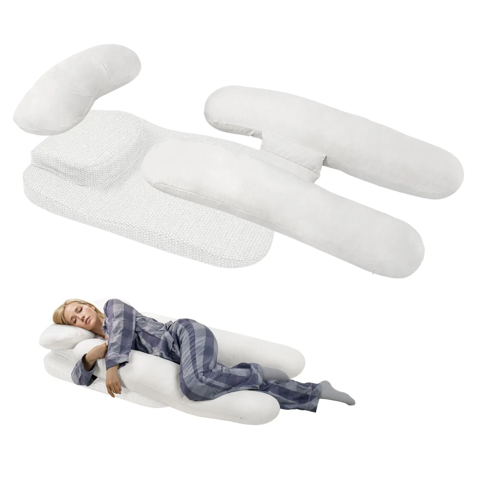 Side Sleeper Pillow for Shoulder or stomach Pain with Arm Hole,  Full Body Sleep Pillow,H Shapeed Body Pillows+ Foam Wedge Pillow with Removable Cover