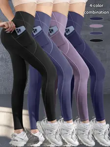 Women's Solid High Waist Sports  Leggings, Casual Comfy Breathable Skinny Pants for Yoga Gym Workout Running, Ladies Sportswear for Summer, Gym Clothing