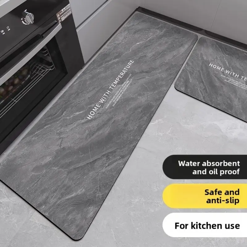 Silica Clay Kitchen Floor Anti Slip Mat, Non-Slip, Waterproof, Oil-Resistant, Stain-Proof, Easy to Clean, No Washing Needed, Ideal for Home Kitchen Entrance
