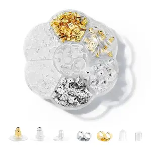 500Pcs 7 Styles Earring Backs Replacement Kit Clear Plastic Hypoallergenic Metal Rubber Silicone for Stud Hoop Fish Hook Prevent Falling