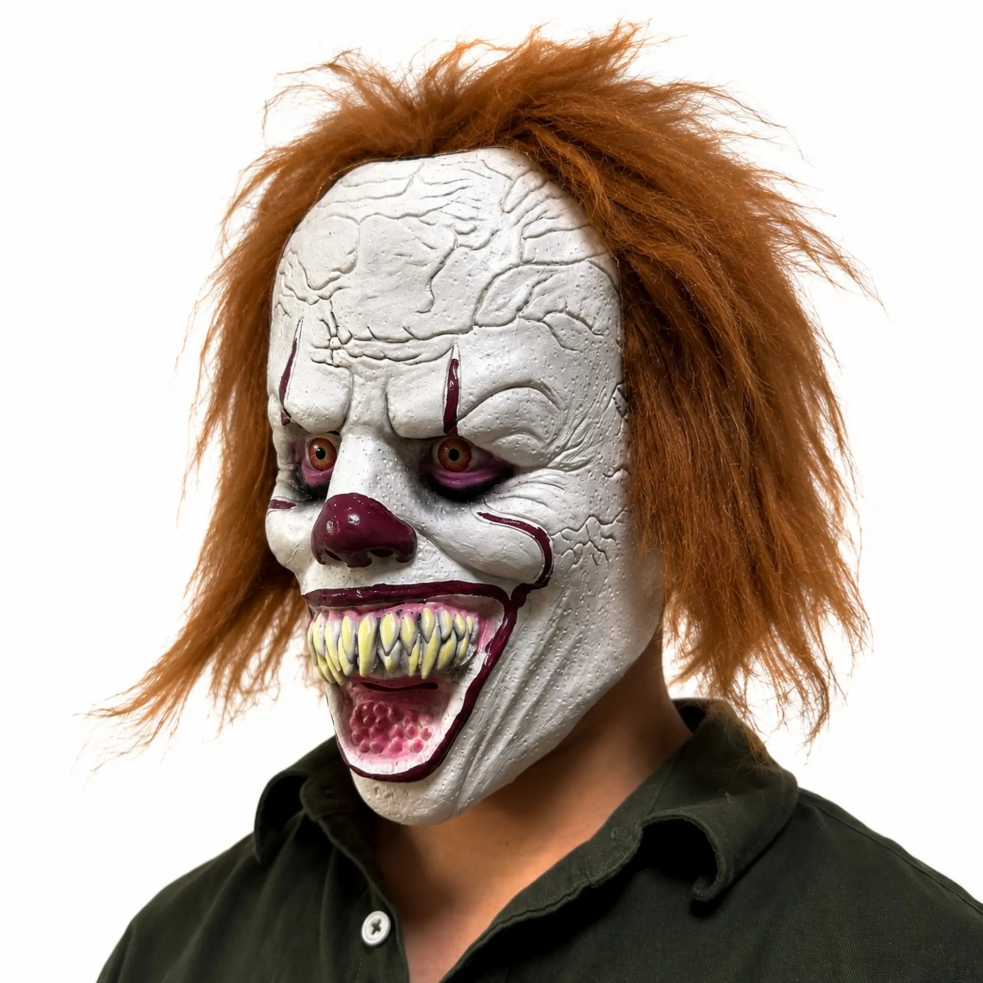 Scary Evil Clown Costume Mask with Hair for Adults, Creepy Killer Joker Latex Head Cover, Realistic Horror Prank Prop for Halloween Cosplay & Party, Party Face Masks