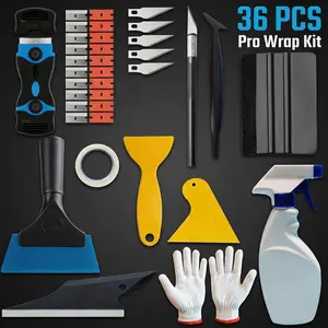 36-Piece Pro Wrap Kit, Complete Car Wrapping & Vinyl Film Application Tool Set, Includes Multiple Scrapers, Precision Tools, Spray Bottle, Gloves, And Tape, Ideal For Auto Detailing And DIY Wrapping Projects