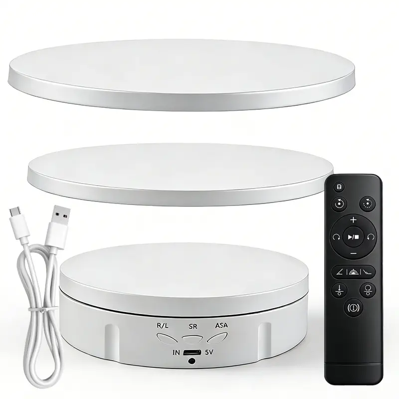 3 in 1 Electric 360 Degree Rotating Display Stand with 3 Plates Adjustable Speed Perfect for Product Photography and Live Streaming