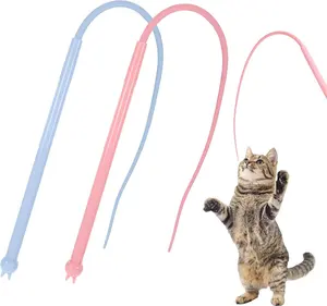 Silicone Cat Toy Teaser Wand, Interactive Safe with Natural Cat Wand Toys, Silicone Mice Tail Simulated Mouse Hunting Cat Toy