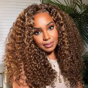 UNice Pre Everything Brown Piano Highlights Water Wave Wig Glueless 13x4 Lace Frontal Human Hair Wigs with Drawstring 180% Density Beginners Friendly