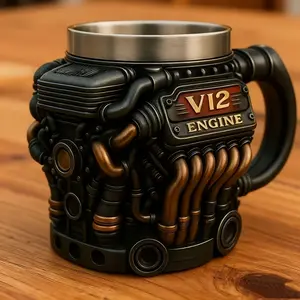V12 Engine Stainless Steel Cup, Personalized Coffee Mug, Durable Fashion Design, Perfect for Car Enthusiasts, Unique Gift Idea
