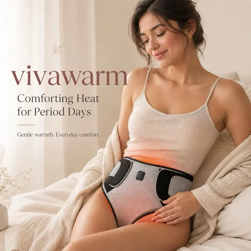 VivaWarm Wearable Red Light Period Pain Relief Belt, Heating Pad with Vibration Therapy