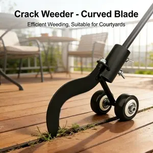 New Heavy Duty Crevice Weeder with Curved Blade & Wheels - Stand Up Weed Puller for Easy Weed Removal in Patio, Sidewalk, Driveway, Garden, No Bending, No Chemicals