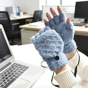 Double-sided Electric Heated Plush Gloves Washable Adjustable Temperature Heating via Power Bank Mobile Charger or USB Port for Cold Weather Daily Use