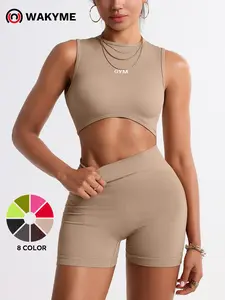 Women's Crew Neck Letter Printed Sleeveless Seamless Top & Shorts Set, Womenswear Casual Sporty Style Clothes, Nylon & Spandex Fabric SpringStatements