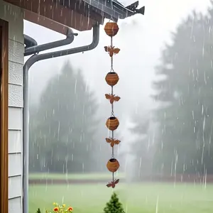 1pc of Metal Craft Outdoor Garden Courtyard Yard Rain Chain, Natural Rust Color Bee Rain Chain, Home Decoration Eaves Ornaments, Durable Metal Crafts, Gutter Chain, Rainwater Collection Chain,Hanging Outdoor Garden Decoration