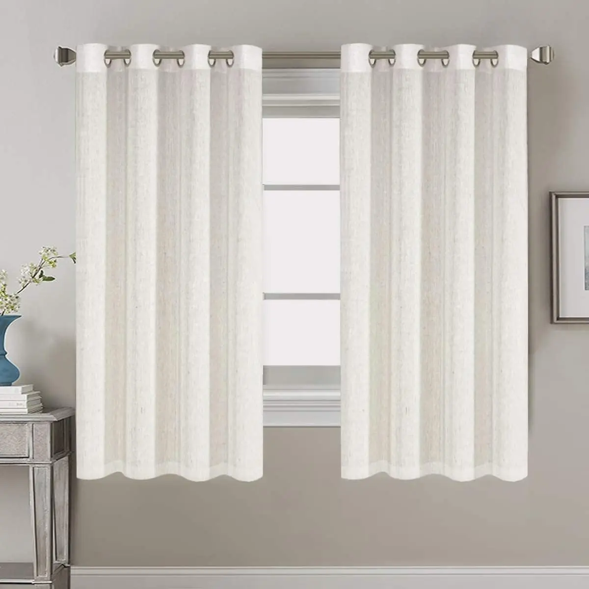 H.VERSAILTEX Decorative Linen Kitchen Curtains - linen Curtains Bedroom Window Treatments for Living Room / Rich Linen Curtain Panels and Drapes, Classic Nickel Grommet, Natural, 2 Panels