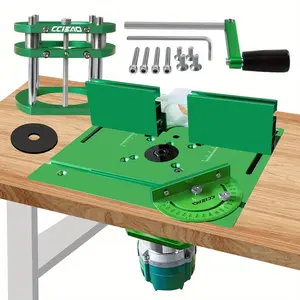 Woodworking Flip Plate & Router Lift Kit, Aluminum Alloy Router Table Inset Plate with Miter Gauge & Fence, Workbench Trimmer Carpenter Auxiliary Tools, Tool Accessories