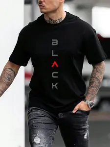 Men's Regular Fit Letter Print Round Neck Sleep Tee, Casual Soft Comfortable Knitted Short Sleeve T-Shirt For Daily Wear, Mens Sleepwear & Loungewear