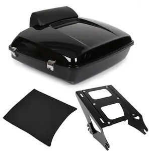 5.5“ Razor Tour Pack Trunk w/Backrest Pad & 2-Up Detachable Mounting Rack Compatible with Harley Davidson Touring Road King Street Glide Road Glide 2014-2024 Luggage Tail Box (2 Packages Sent)