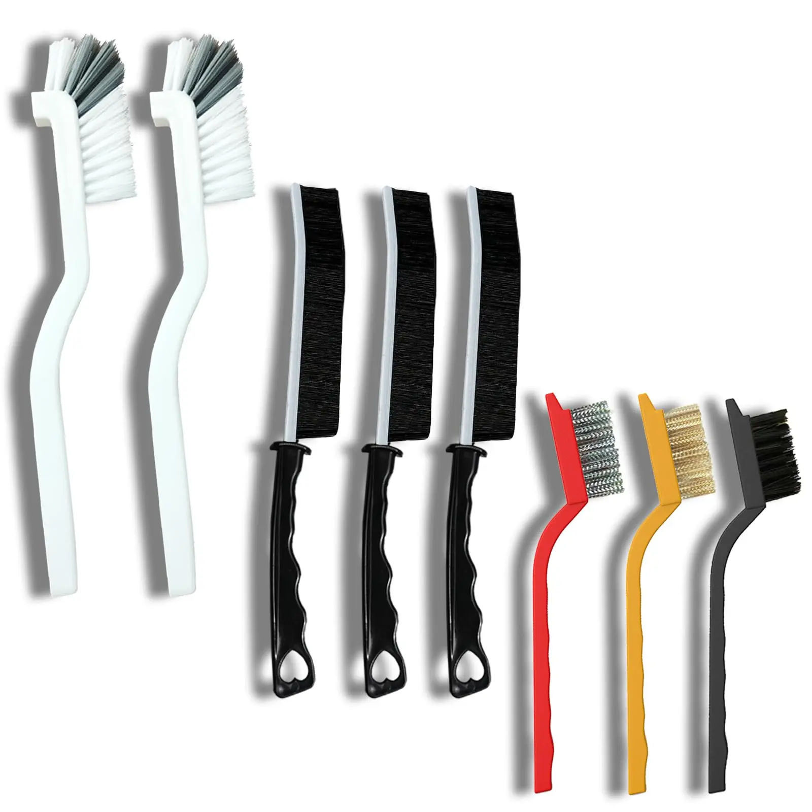 8-Piece Home Cleaning Brush Set - Nylon & Brass Hard Bristle Tools with 2 Right-Angle Scrubs, Quick-Dry Deep Cleaners for Kitchen, Bathroom Tight Spaces (Grout, Sink Use)
