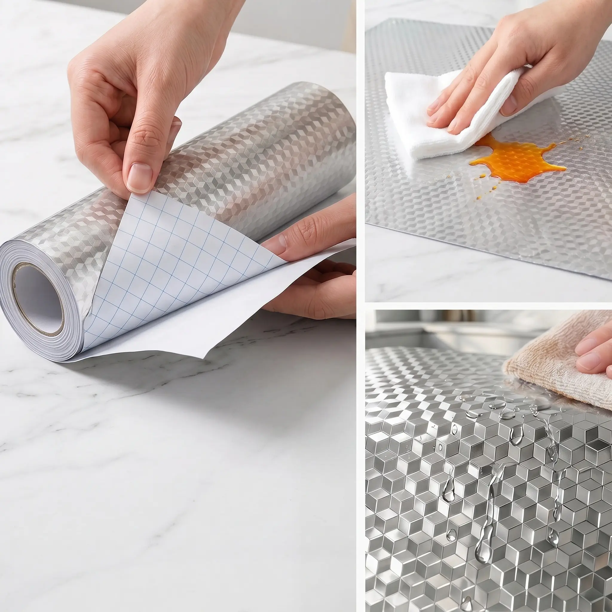 Heat Resistant Kitchen Backsplash Oil-Proof Sticker - Self-Adhesive Aluminum Foil Sheet for Stove & Countertop, Ideal for Busy Moms, Apartment Dwellers & Bakers, Grease-Repellent Cabinet Shelf Liner-YY0