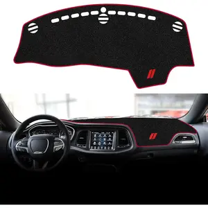 Dash Cover for Dodge Challenger 2015-2023 2024 Accessories Dashboard Cover Mat Protector Center Console Dash Cover Sunshade Glare UV Rays Protector Nonslip Interior Pad (Red Edge)