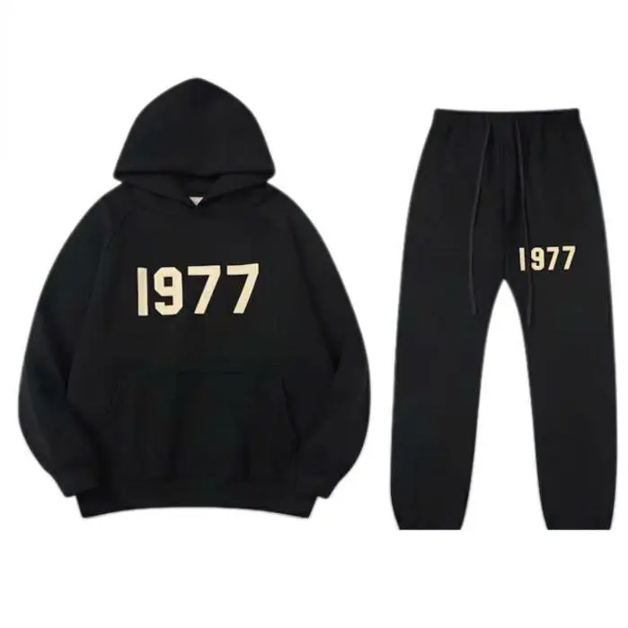 Oversized 1977 Tracksuit Set Fleece Hoodie and Joggers Unisex Vintage Streetwear Casual Matching Outfit