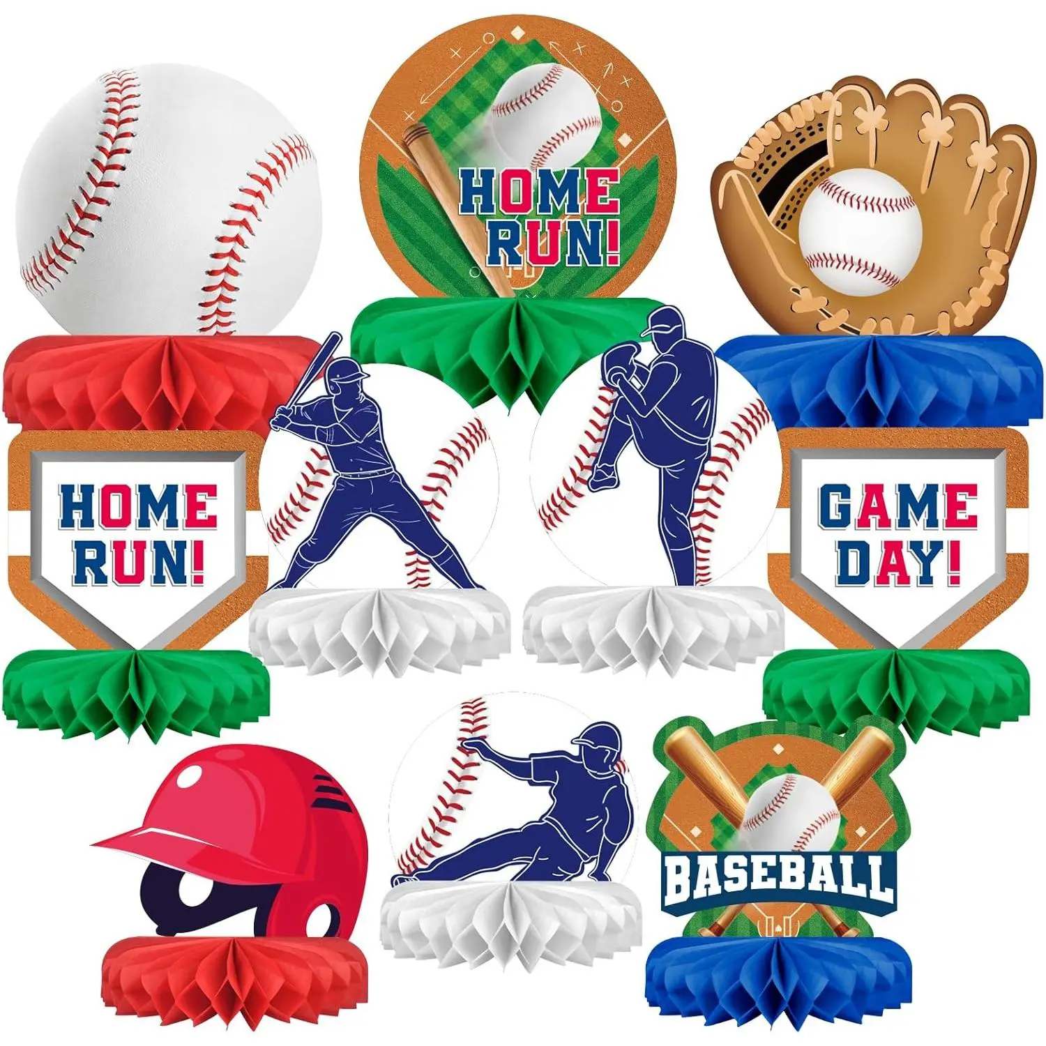 P-PSD034 Baseball-Themed Honeycomb Centerpiece Pack, Festive Party Supplies for Birthday & Gameday, Essential Decorations & Favors Set Gifts