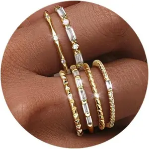 Milacolato Women's Dainty Stackable Gold Ring Set, Non-Tarnish Hypoallergenic Cubic Zirconia Tarnish Proof Jewelry, Wedding/Promise Bands, Sizes 5-10 summerwins
