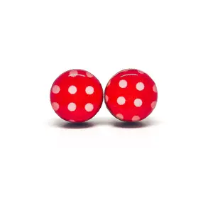 Red and White Polka Dot Stud Earrings by Candi Cove Designs, Posts for Sensitive Ears
