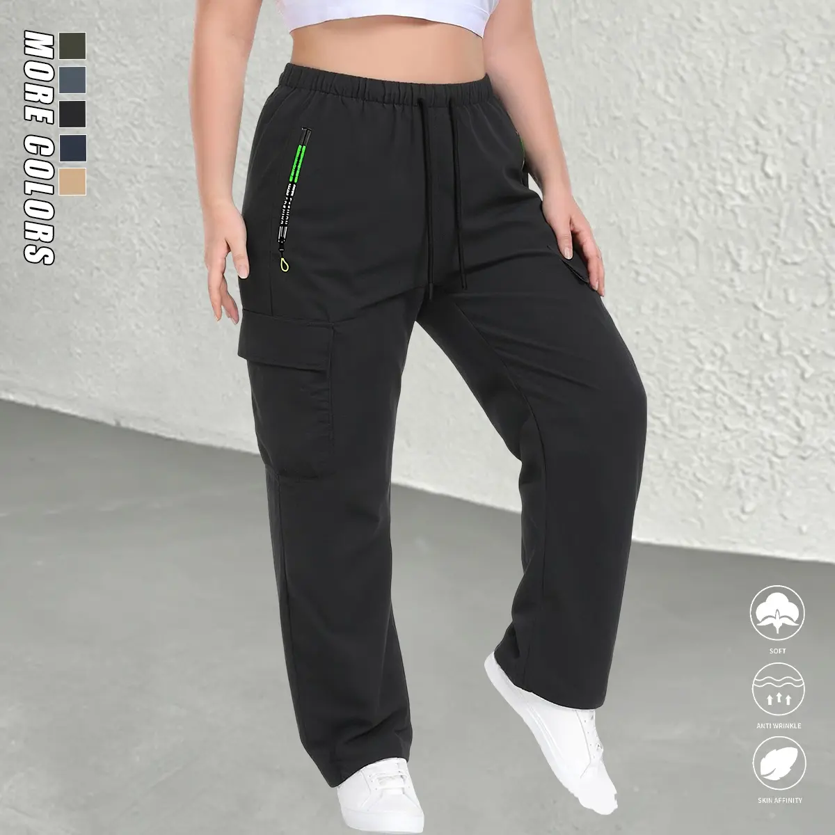 Women’s outdoor cargo pants with a multi-pocket design and an elastic waistband featuring a drawstring for adjustable fit; lightweight fabric ideal for outdoor sports, work, and everyday casual wear; women’s long pants.Spring/Autumn pants, women's apparel