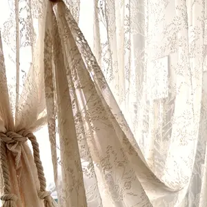 1pc Double-Color Plant Embroidery Soft Sheer Curtain - Beige/White Light-Filtering Sheer, Rod-Pocket Easy-Install Drapes for French-Style Living Room/Bedroom (Softens Space Vibe)