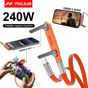 MOJUE  240W SuperCharge 360° Rotating Invisible Stand Detachable 2-in-1 Charging Cable, Zinc Alloy Silicone Type-C Cable, Compatible with Apple and Samsung, Essential for Gaming, Office and Car Use | Single Head, Set.extend Charger Smartphone pack