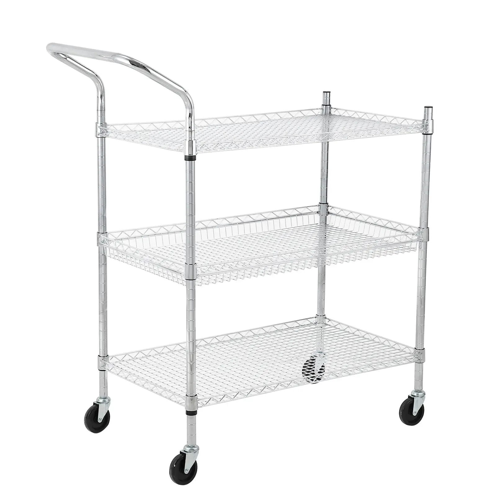 GARVEE Commercial Grade Utility Cart: Versatile Steel Service Cart with Wheels, Available in 2 or 3 Tire Options, High or Low Handle, Ideal for Restaurants and Kitchens, Durable Wire Rolling Design