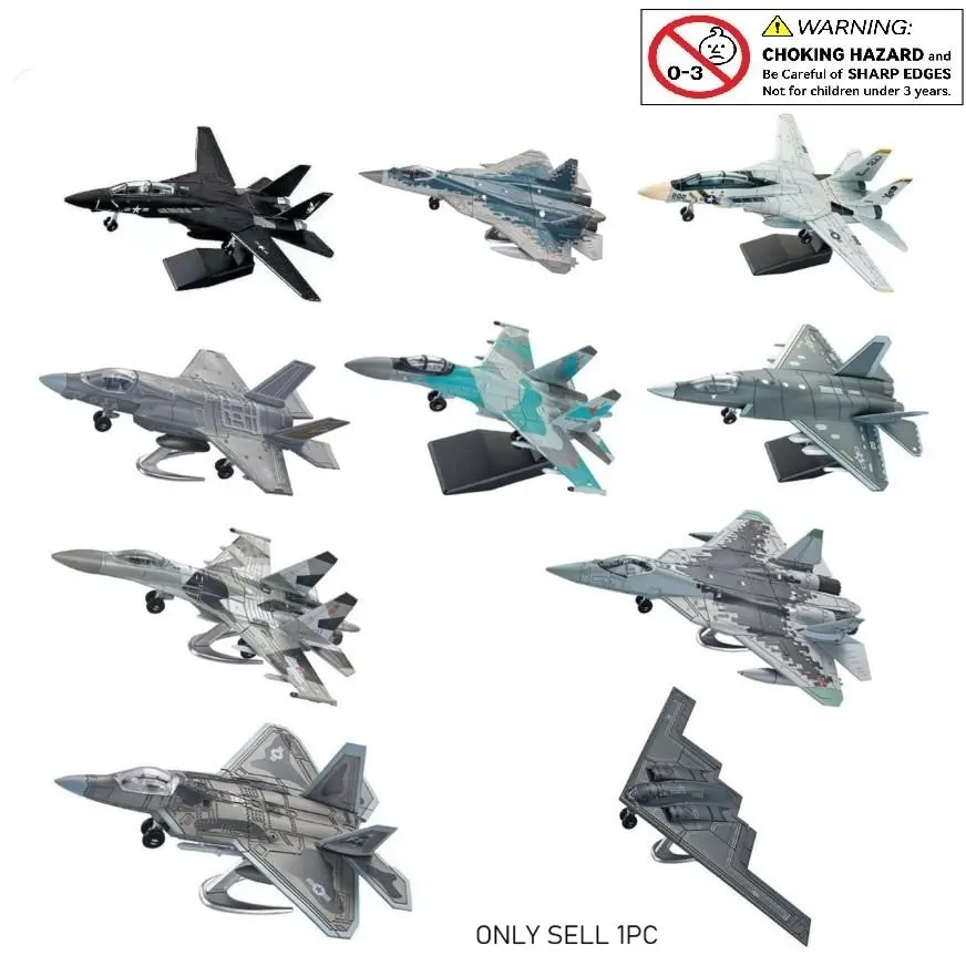 1:72 scale model building kits creative building blocks toys of American F22, F35, F14, B2 stealth fighters, and Russian famous Su35s, Su57s multi-purpose fighters, suitable as birthday gifts