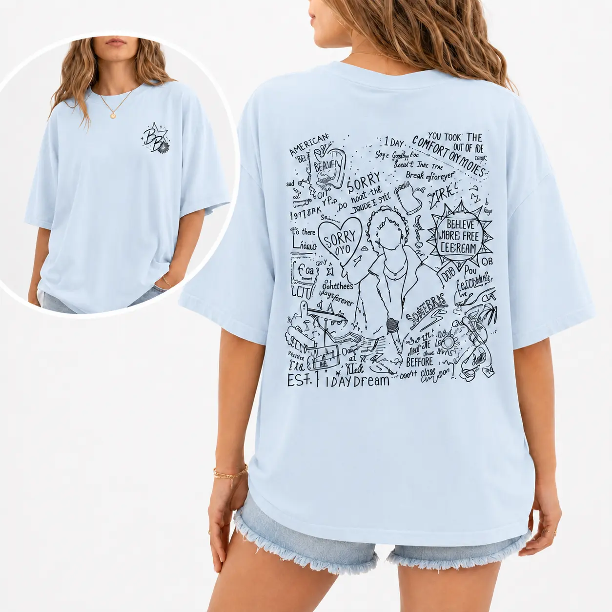 Women's Graphic BB Tour 2026 T-Shirt, Music Lover Cotton Crew Neck Tee, Double-Sided Graphic Shirt, Full Color Casual Concert Top, Full Size