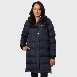Canada Weather Gear Women’s 2 in 1 Long Heavyweight Puffer Coat & Vest – Water-Resistant Winter Jacket with Hood & Full Insulation - Navy - Large