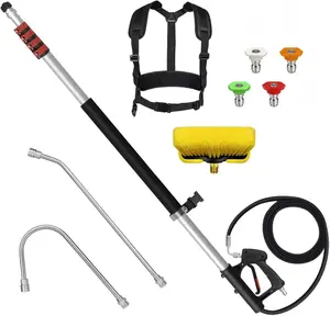 TW-001 24FT Telescoping Pressure Washer Wand Kit with Extension Pole Gutter Cleaner Brush & 5 Nozzles for Roof Deck Vehicle Siding