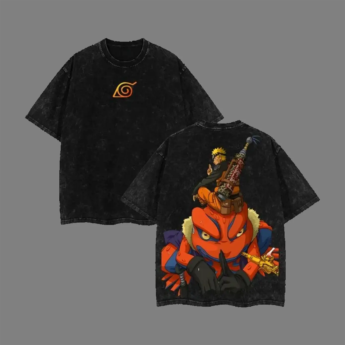 Nanadaime Hokage Naruto x Gamakichi Anime Double Printed Vintage Washed Tee Unisex Oversize Anime Manga Washed Heavyweight Gift For Naruto Fan, Anime Lover