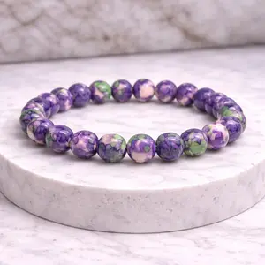 Purple Rain Flower Jasper Bracelet 8mm Natural Crystal Beads for Grounding & Creative Energy Handmade Healing Energy Jewelry