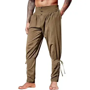 Men's medieval ankle pants Renaissance Viking pirate lace up tapered Halloween linen costume pantsRAIMENTRY