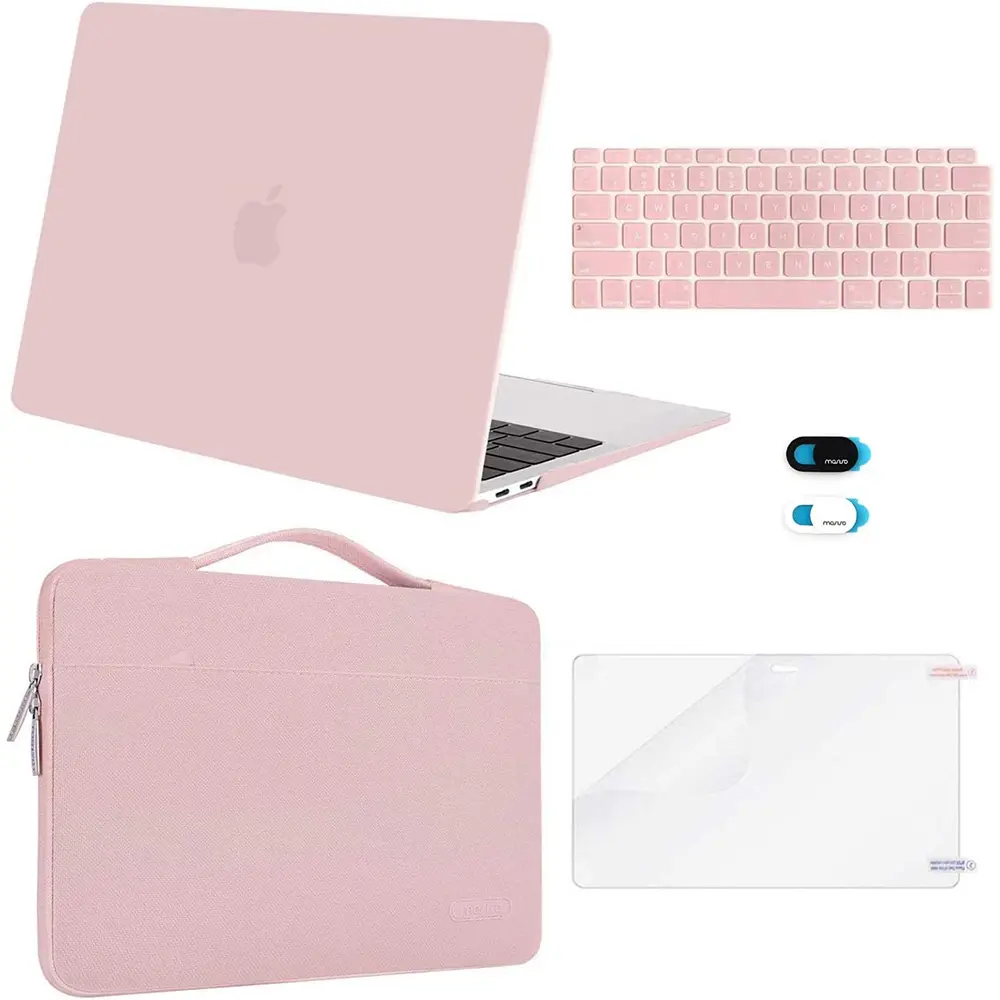 MOSISO Custom Molded Plastic Hard Shell Case Bundle for MacBook Air 13 inch (M1 Chip, 2021-2018 Release, A2337/A2179/A1932, Retina Display) - Includes Bag, 2 Keyboard Covers, Webcam Cover, Screen Film - Daily Protection for School & Commuting, Screen Prot