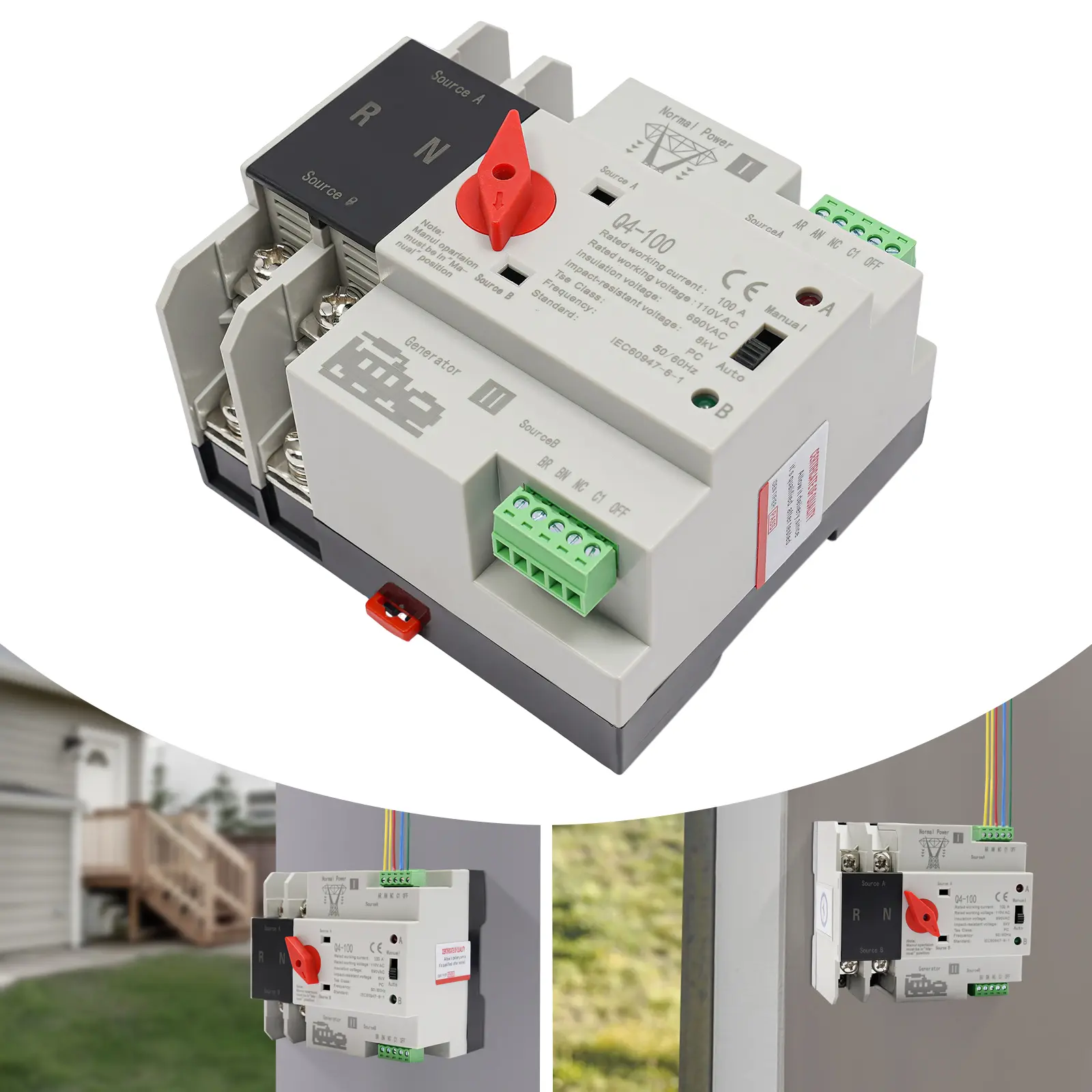 CNCEST Robust 2P 100-Amp Dual Power Automatic Transfer Switch with Manual Function for Stable Home Electrical System Backup