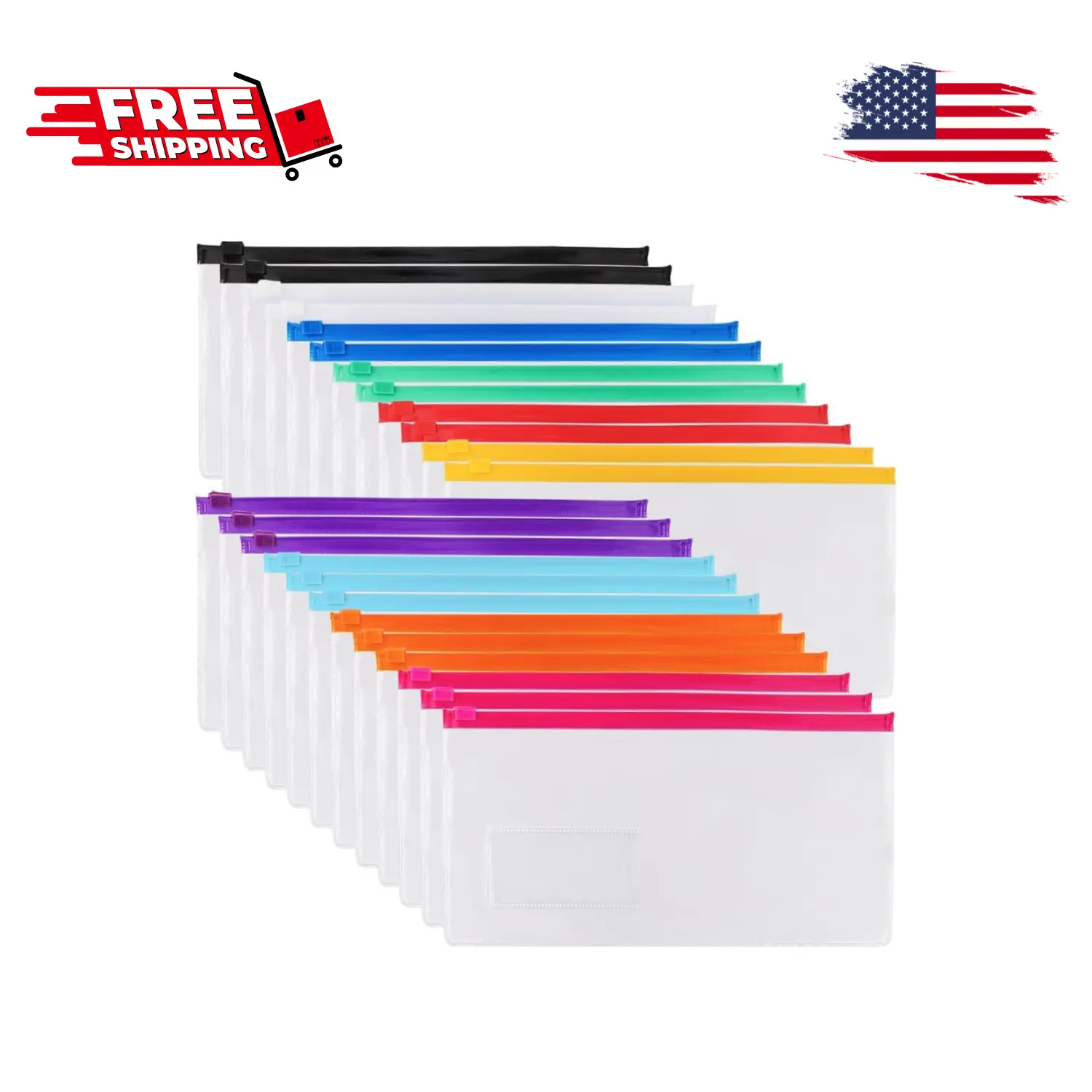 24pcs Poly Zip Envelope, Plastic, 9 x 4.7 Inches, A6 Size, 10 Colors
