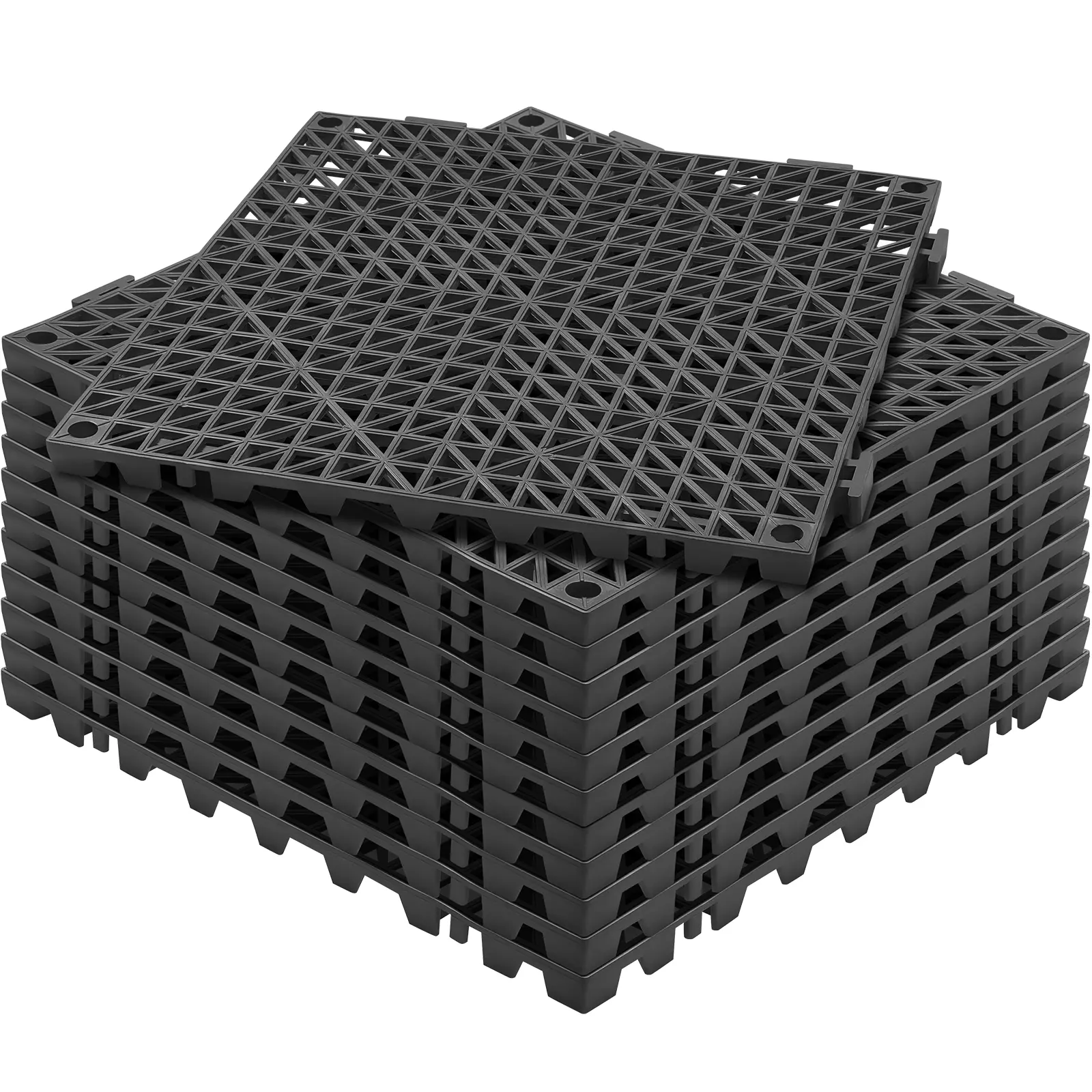 【Summerfinds】VEVOR Modular Interlocking Cushion 12 Pack 12" x 12" Splicing Drainage MatsSoft PVC Interlocking Drainage Floor TilesNon-Slip Drainage Holes for RestroomBathroomKitchenPoolWet AreasBlac