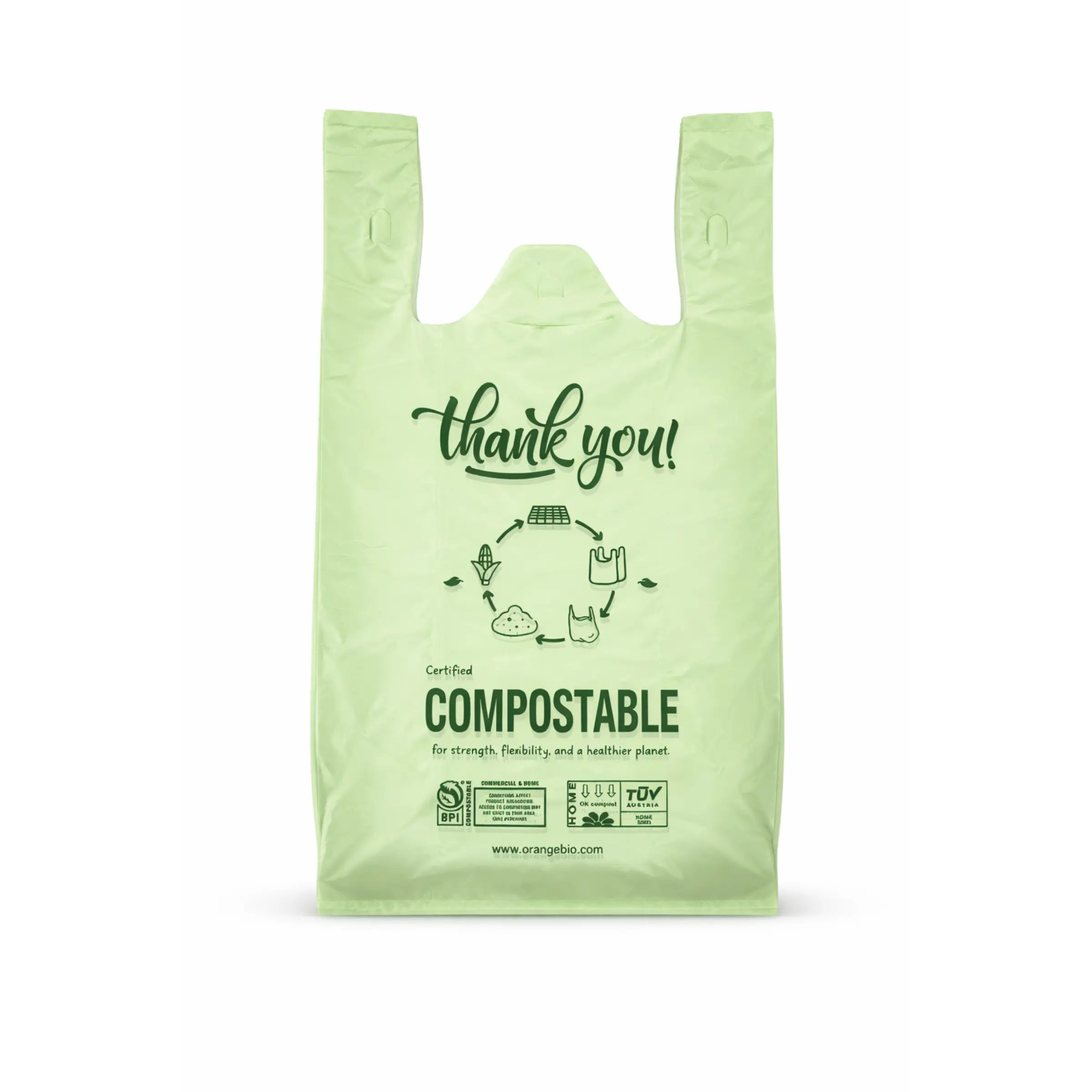 OrangeBio® Compostable Carryout Bags, 12" x 6" x 20", 200 Count, BPI Certified, TÜV OK Compost HOME